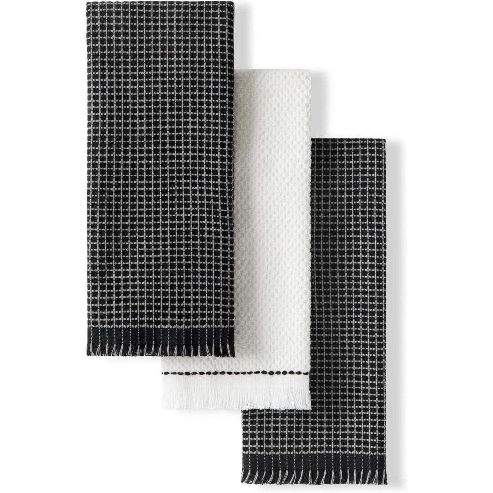imageKitchenAid Gourmet Series Gridlines Kitchen Towels 3Pack Set 100 Cotton Absorbent Passion Red 18quotx28quotMatte Black