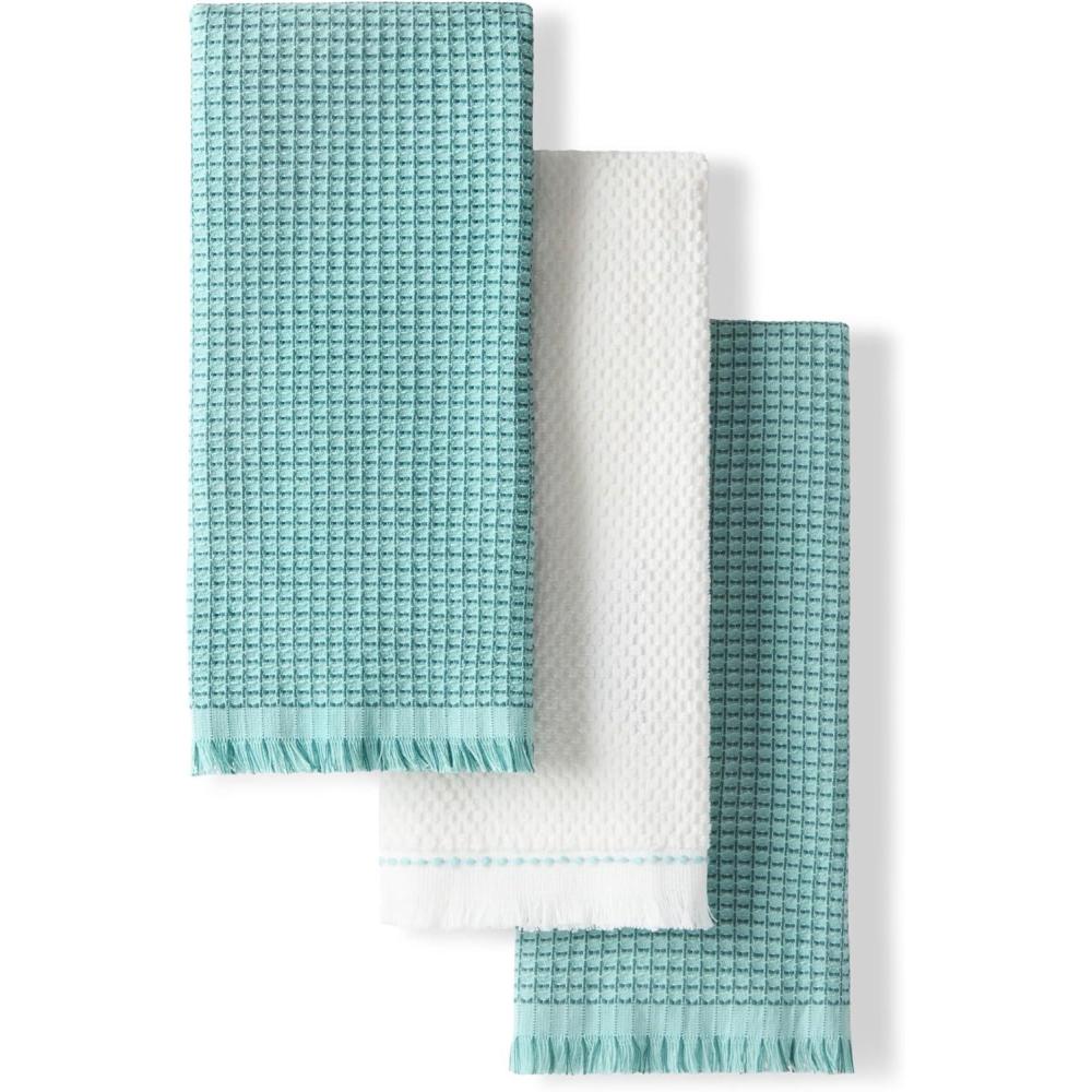 imageKitchenAid Gourmet Series Gridlines Kitchen Towels 3Pack Set 100 Cotton Absorbent Passion Red 18quotx28quotMineral Water Aqua