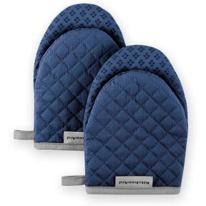 KitchenAid Asteroid Mini Oven Mitt Set, 5.5″x8″, Aqua, 2 Piece(Blue Willow)