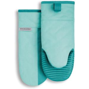 KitchenAid Beacon Two-Tone Non-Slip Oven Mitt Set, Aqua Sky, 5.75″x13″, 2 Piece(Aqua Sky)