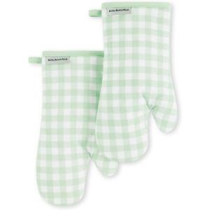 KitchenAid Gingham Oven Mitt 2-Pack Set, Aqua Sky, 7″x13″(Pistachio)