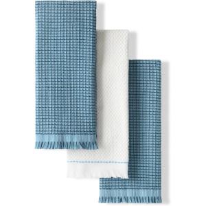 KitchenAid Gourmet Series Gridlines Kitchen Towels 3-Pack Set, 100% Cotton Absorbent, Passion Red, 18″x28″(Blue Velvet)