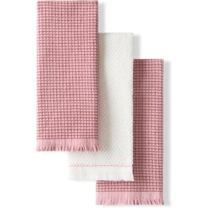 KitchenAid Gourmet Series Gridlines Kitchen Towels 3-Pack Set, 100% Cotton Absorbent, Passion Red, 18″x28″(Dried Rose)
