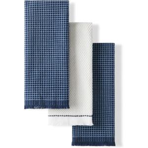 KitchenAid Gourmet Series Gridlines Kitchen Towels 3-Pack Set, 100% Cotton Absorbent, Passion Red, 18″x28″(Ink Blue)