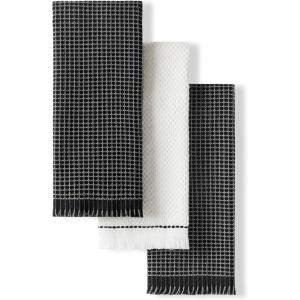 KitchenAid Gourmet Series Gridlines Kitchen Towels 3-Pack Set, 100% Cotton Absorbent, Passion Red, 18″x28″(Matte Black)
