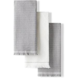 KitchenAid Gourmet Series Gridlines Kitchen Towels 3-Pack Set, 100% Cotton Absorbent, Passion Red, 18″x28″(Matte Grey)