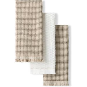 KitchenAid Gourmet Series Gridlines Kitchen Towels 3-Pack Set, 100% Cotton Absorbent, Passion Red, 18″x28″(Milkshake Tan)