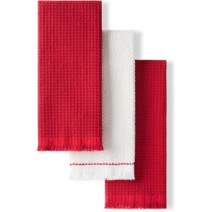 KitchenAid Gourmet Series Gridlines Kitchen Towels 3-Pack Set, 100% Cotton Absorbent, Passion Red, 18″x28″(Passion Red)