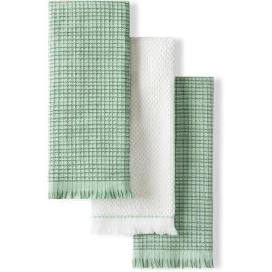 KitchenAid Gourmet Series Gridlines Kitchen Towels 3-Pack Set, 100% Cotton Absorbent, Passion Red, 18″x28″(Pistachio Green)