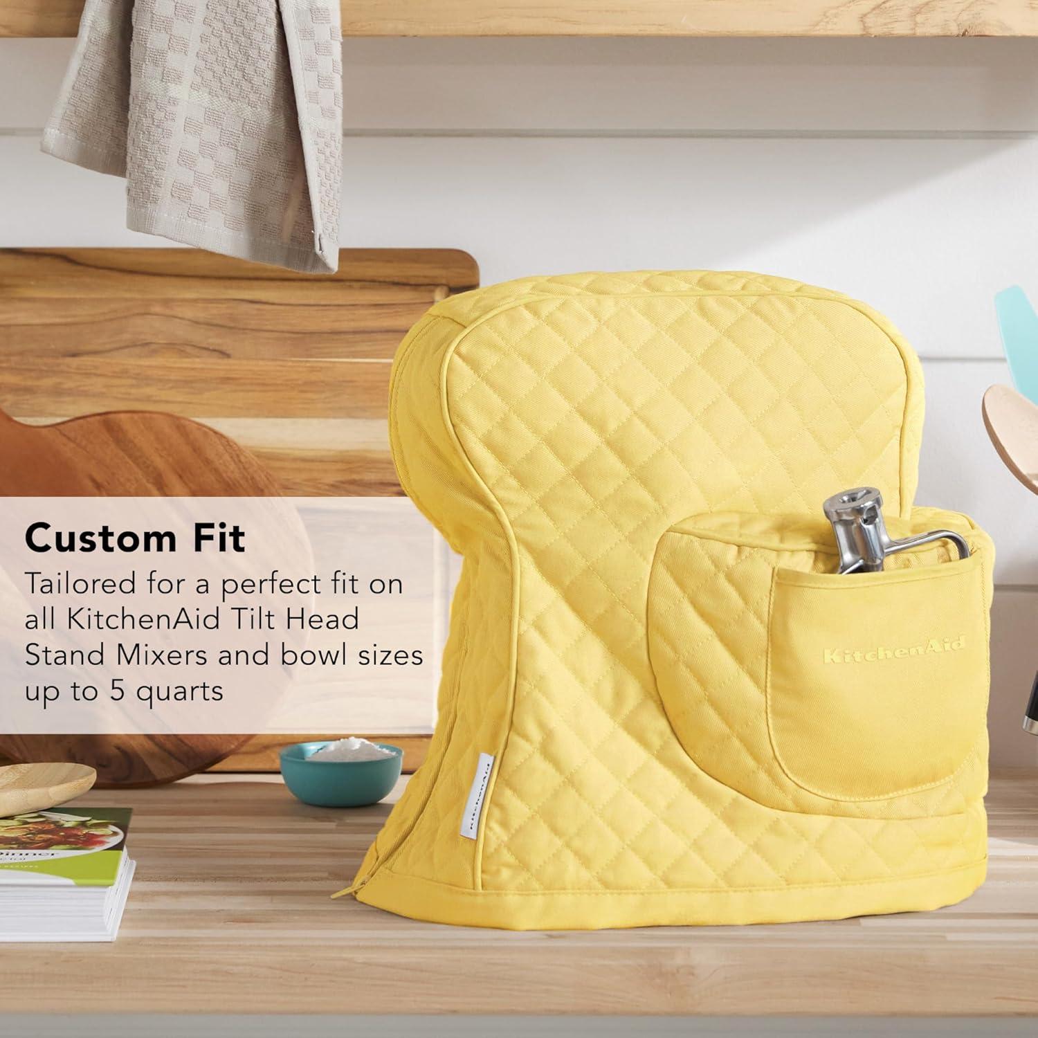 imageKITCHENAID Fitted TiltHead Stand Mixer Cover with Storage Pocket Quilted 100 Cotton144quotx18quotx10quot MilkshakeButter Yellow