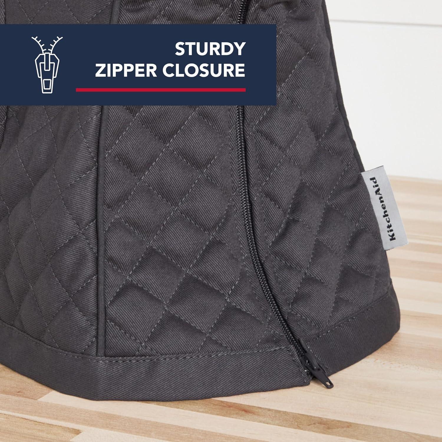 imageKITCHENAID Fitted TiltHead Stand Mixer Cover with Storage Pocket Quilted 100 Cotton144quotx18quotx10quot MilkshakeCharcoal Grey