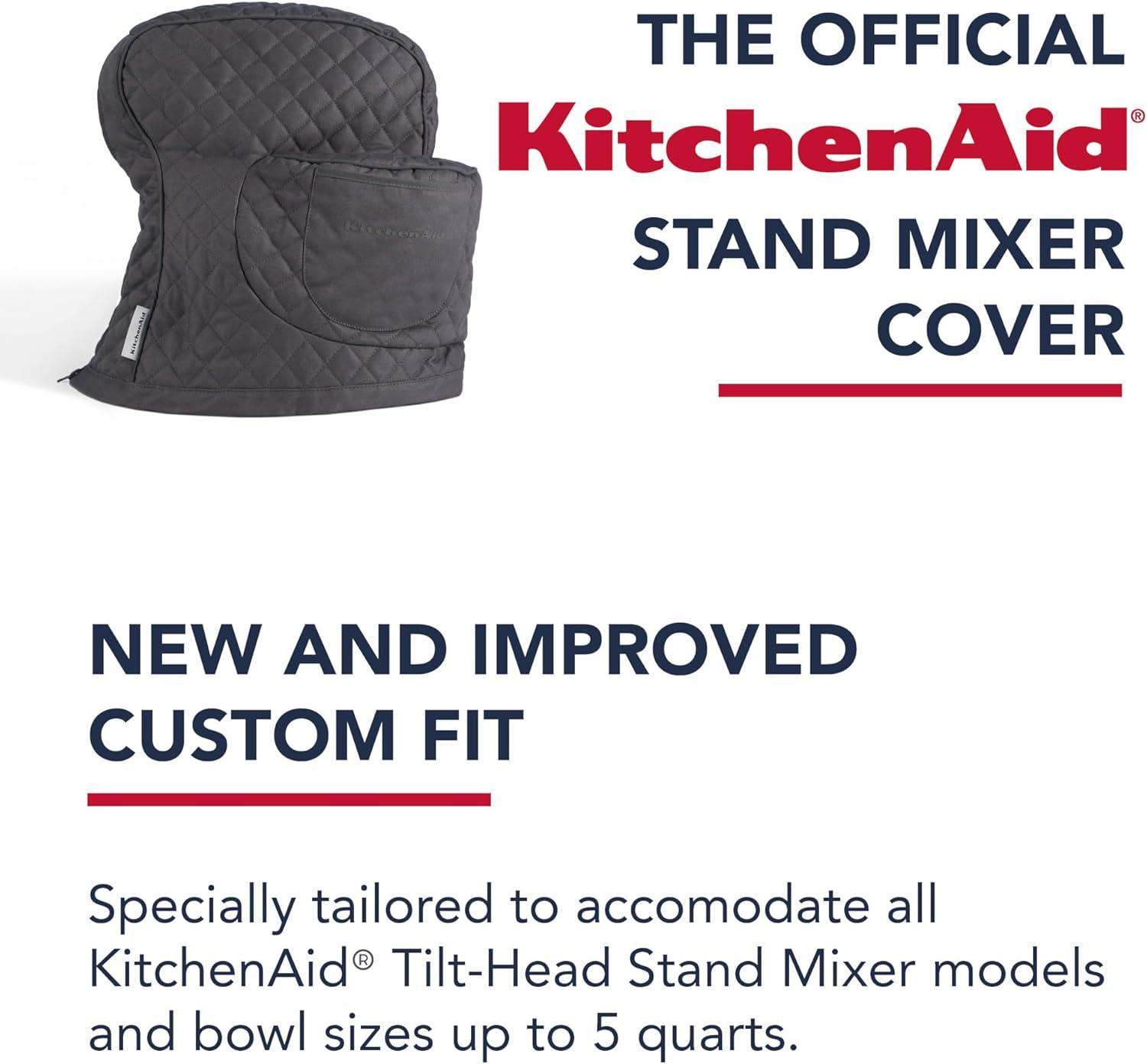 imageKITCHENAID Fitted TiltHead Stand Mixer Cover with Storage Pocket Quilted 100 Cotton144quotx18quotx10quot MilkshakeCharcoal Grey
