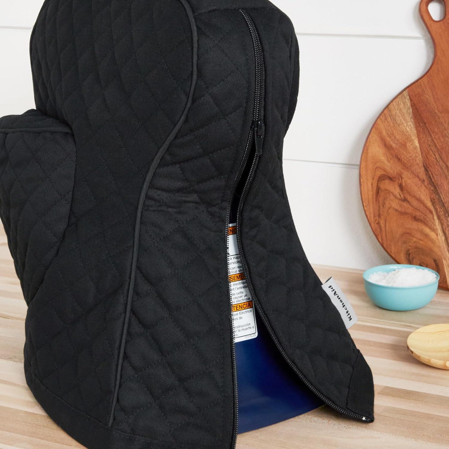 imageKITCHENAID Fitted TiltHead Stand Mixer Cover with Storage Pocket Quilted 100 Cotton144quotx18quotx10quot MilkshakeMatte Black