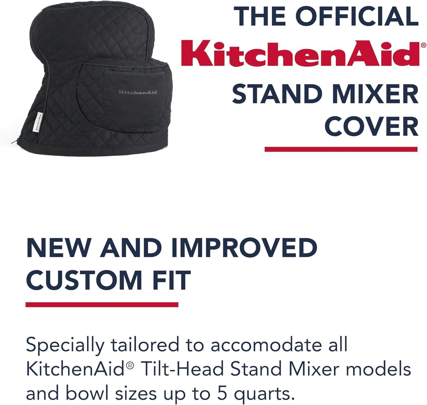 imageKITCHENAID Fitted TiltHead Stand Mixer Cover with Storage Pocket Quilted 100 Cotton144quotx18quotx10quot MilkshakeMatte Black