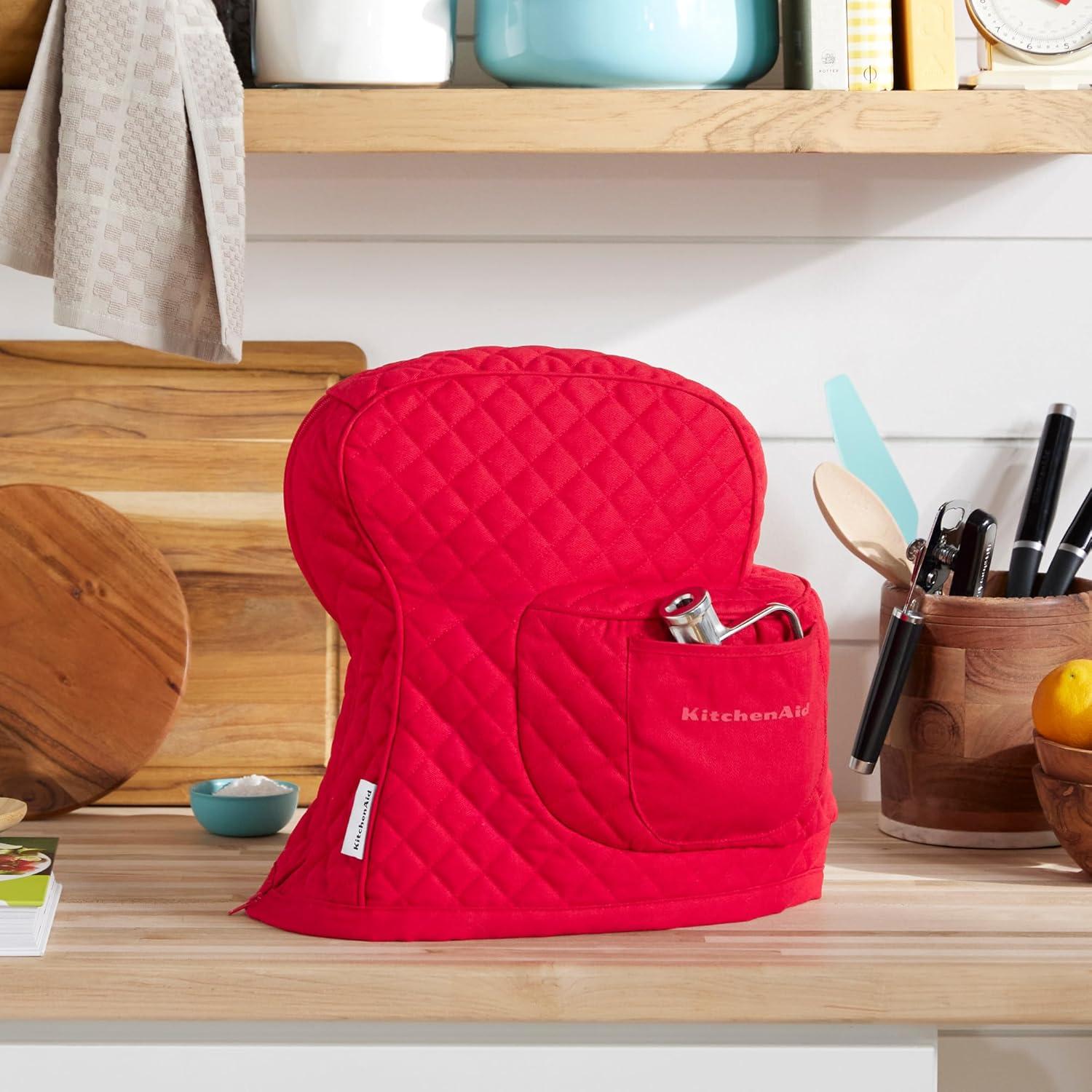 imageKITCHENAID Fitted TiltHead Stand Mixer Cover with Storage Pocket Quilted 100 Cotton144quotx18quotx10quot MilkshakePassion Red