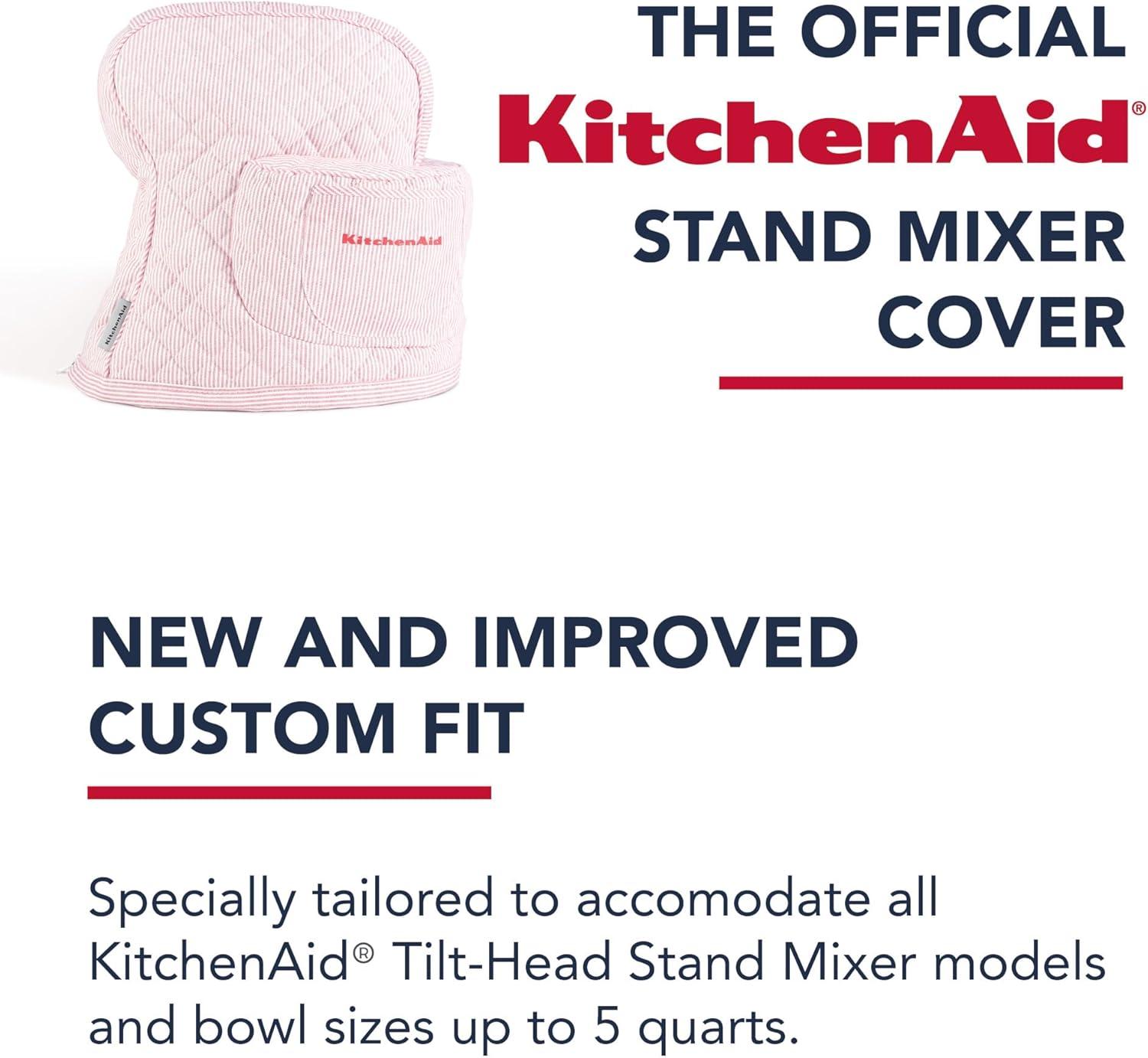 imageKITCHENAID Fitted TiltHead Stand Mixer Cover with Storage Pocket Quilted 100 Cotton144quotx18quotx10quot MilkshakeTicking Stripe Hibiscus Pink