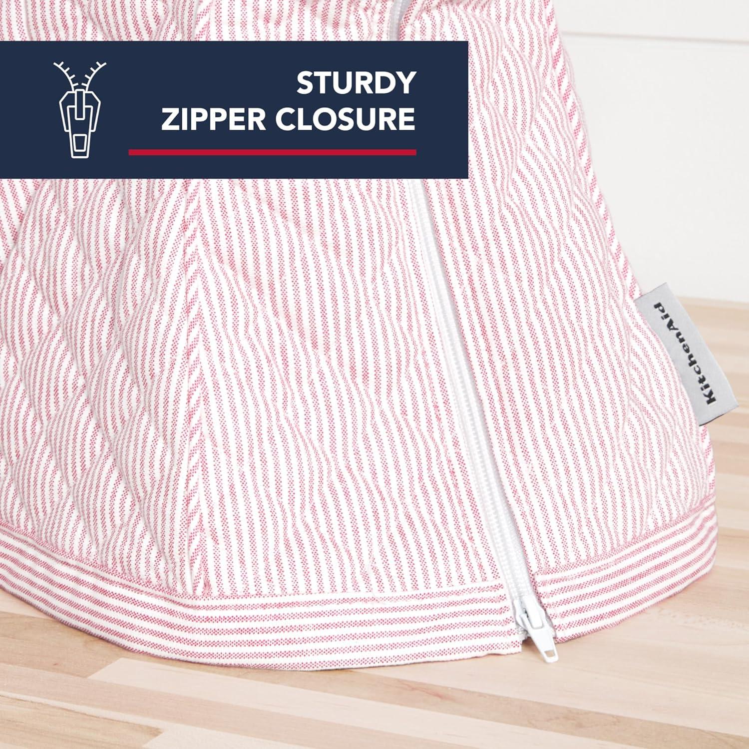 imageKITCHENAID Fitted TiltHead Stand Mixer Cover with Storage Pocket Quilted 100 Cotton144quotx18quotx10quot MilkshakeTicking Stripe Hibiscus Pink