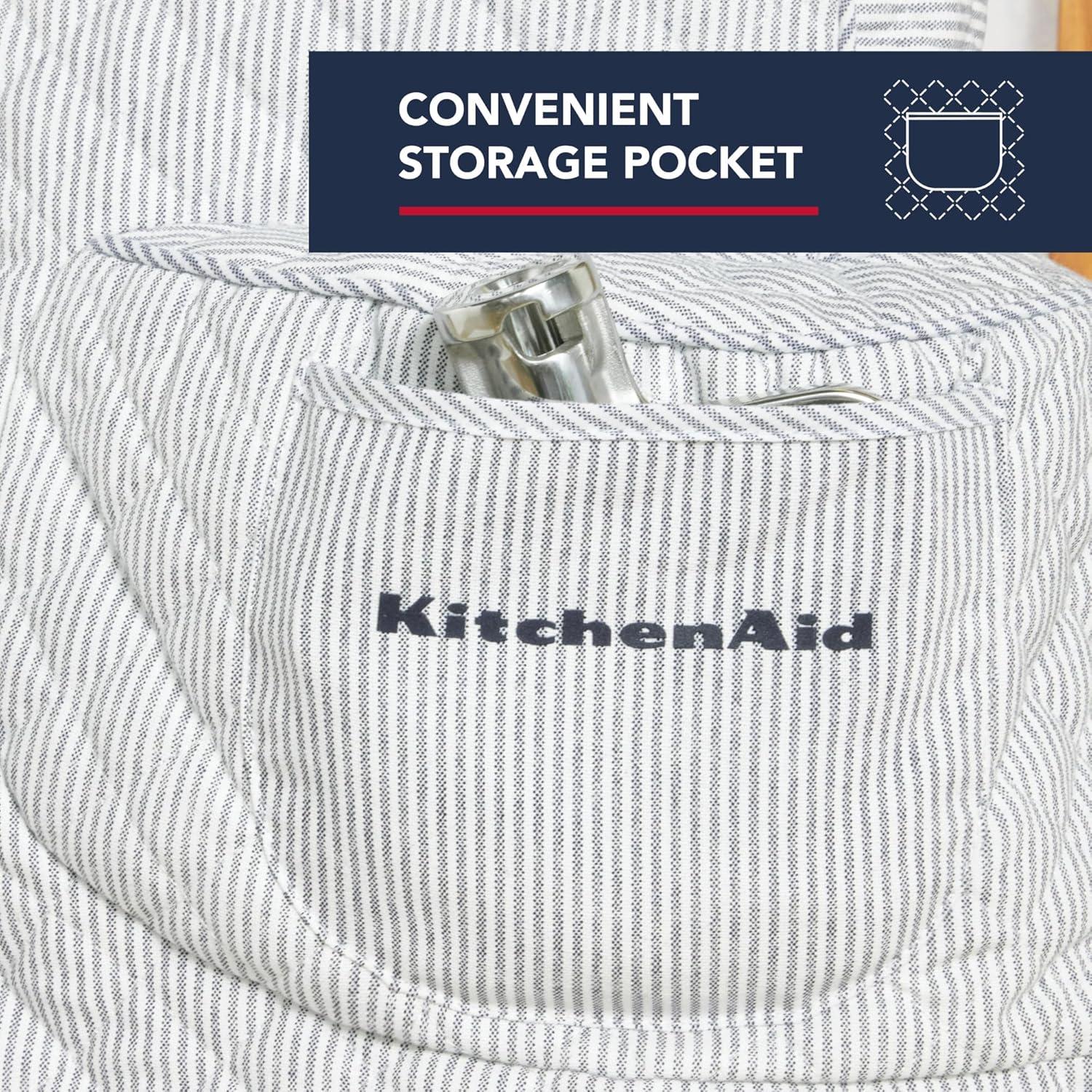 imageKITCHENAID Fitted TiltHead Stand Mixer Cover with Storage Pocket Quilted 100 Cotton144quotx18quotx10quot MilkshakeTicking Stripe Ink Blue