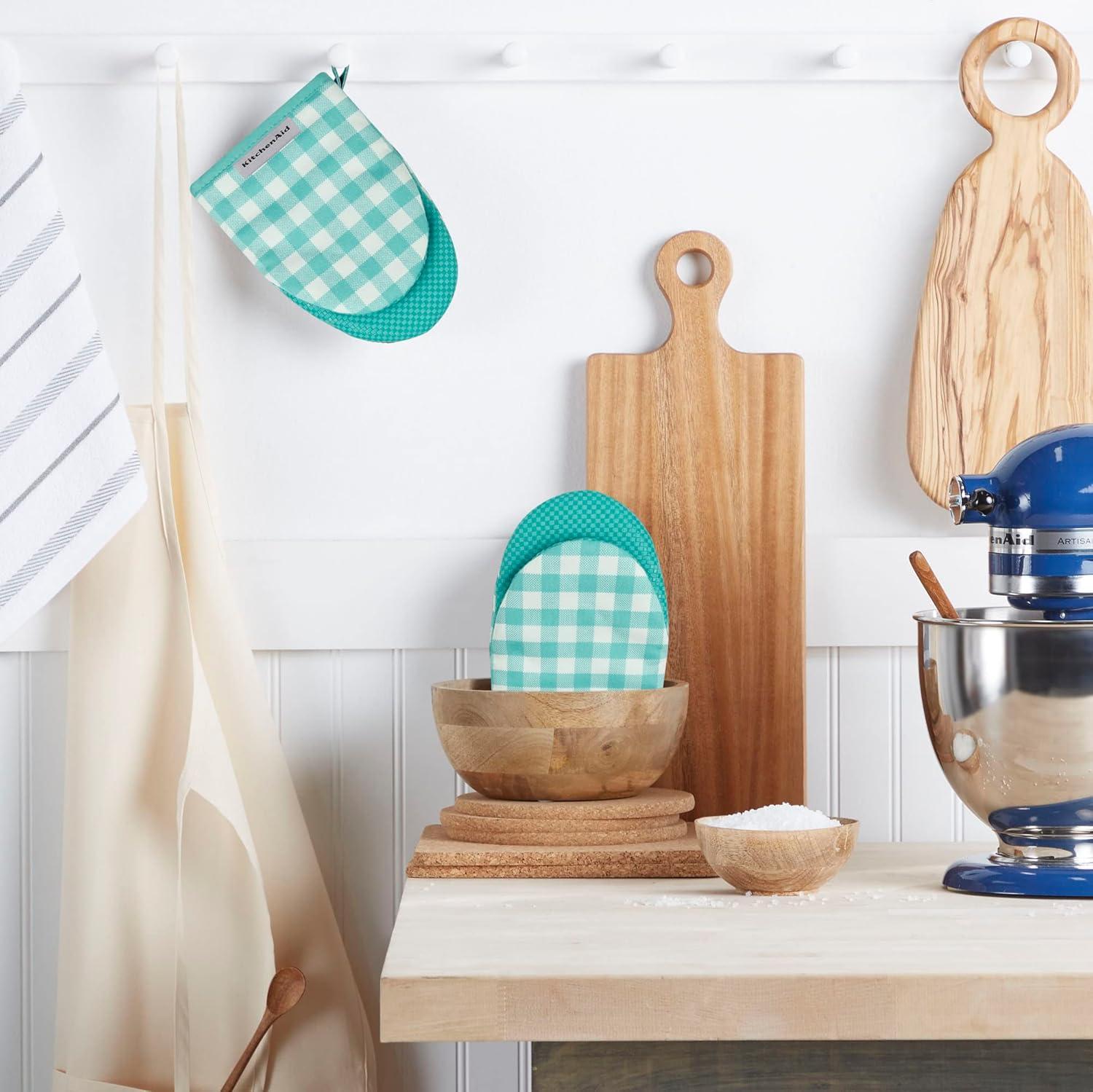 imageKITCHENAID Gingham Mini Oven Mitt 2Pack Set Matte Black 55quotx8quotAqua Sky