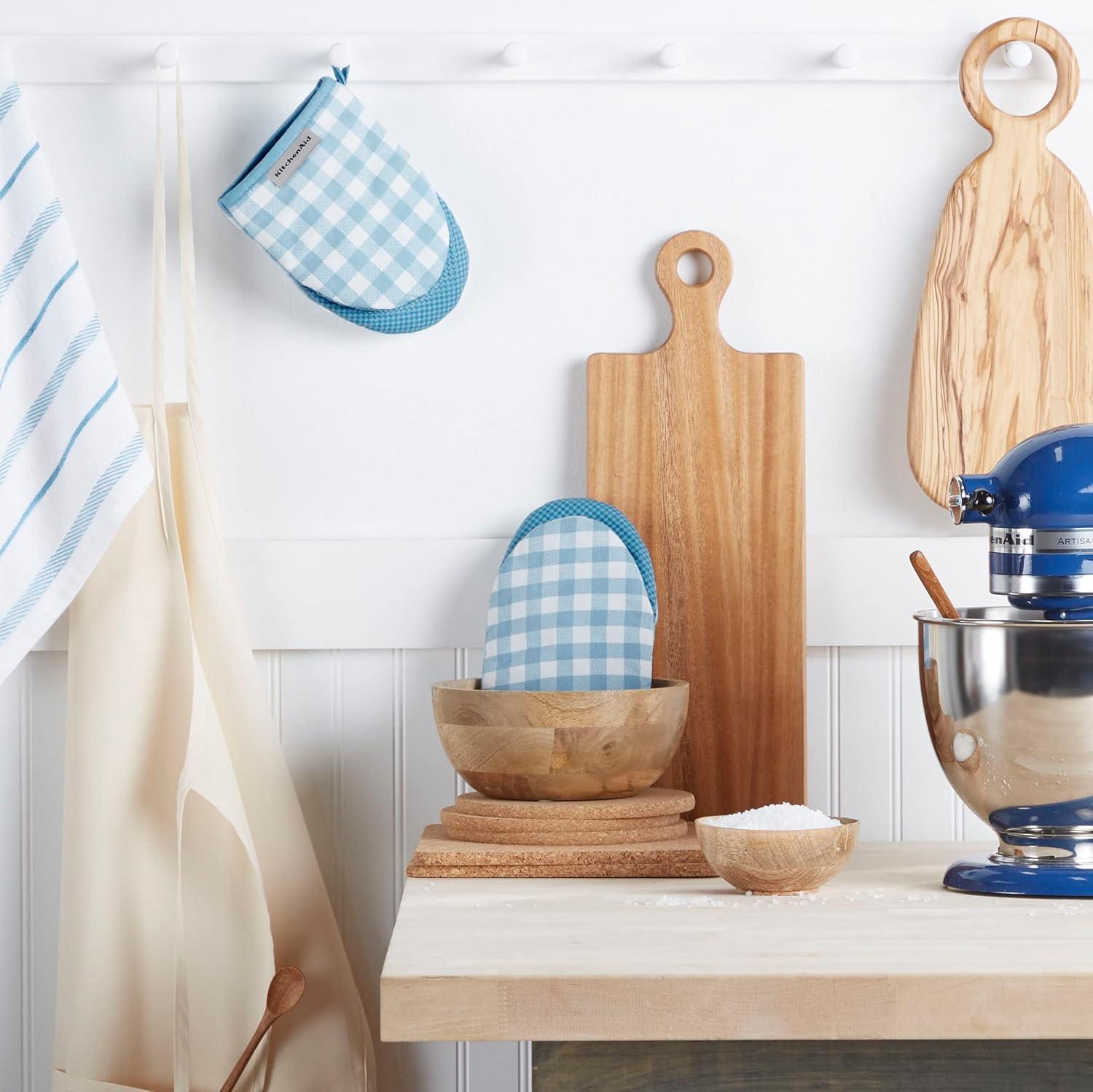 imageKITCHENAID Gingham Mini Oven Mitt 2Pack Set Matte Black 55quotx8quotBlue Velvet