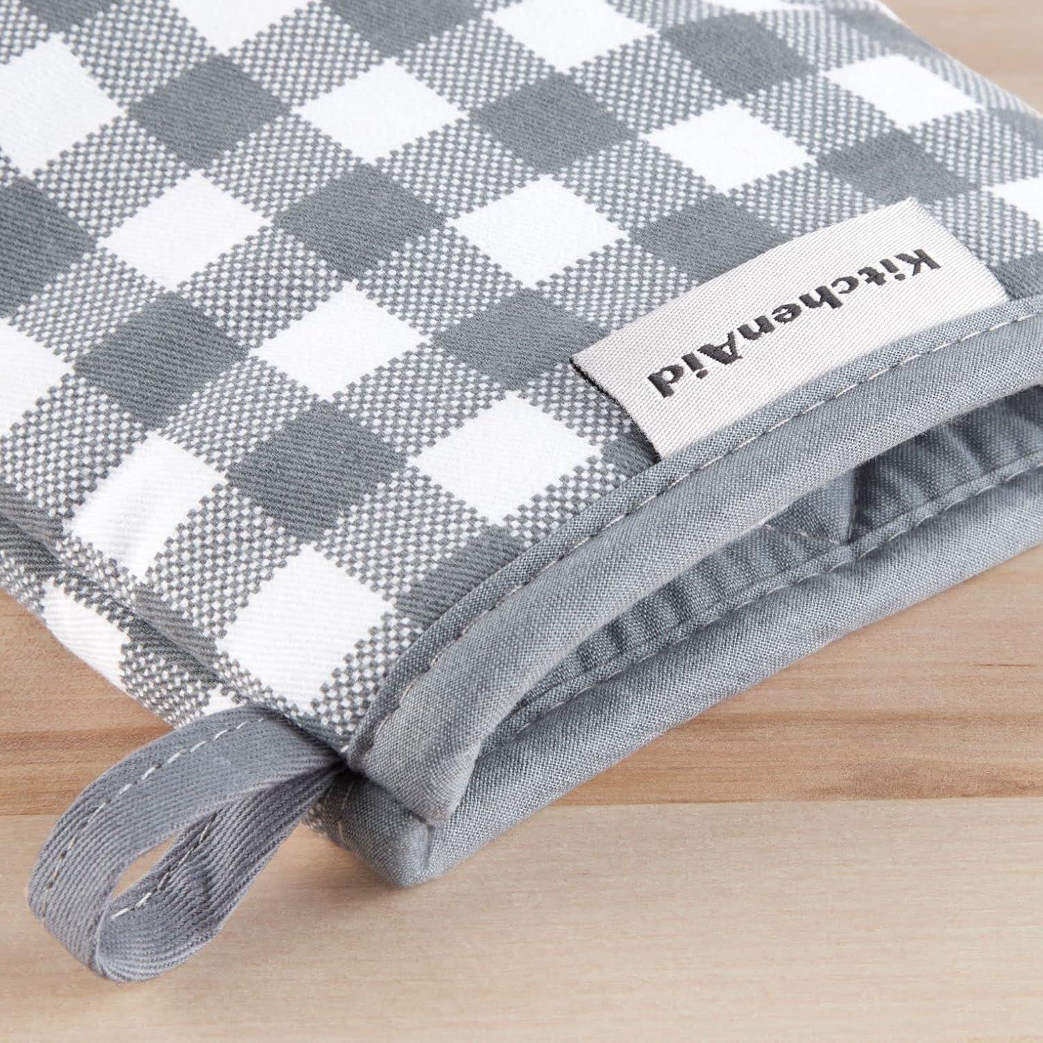 imageKITCHENAID Gingham Mini Oven Mitt 2Pack Set Matte Black 55quotx8quotCharcoal Grey