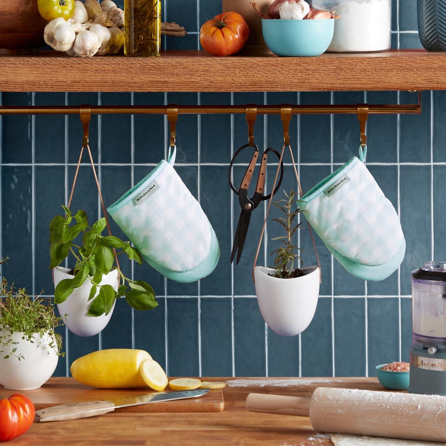 imageKITCHENAID Gingham Mini Oven Mitt 2Pack Set Matte Black 55quotx8quotMineral Water