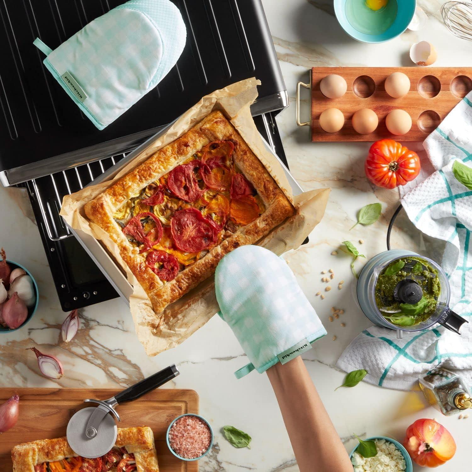 imageKITCHENAID Gingham Mini Oven Mitt 2Pack Set Matte Black 55quotx8quotMineral Water