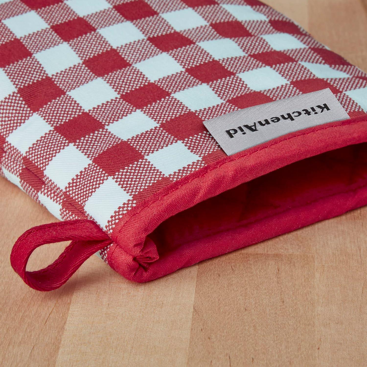 imageKITCHENAID Gingham Mini Oven Mitt 2Pack Set Matte Black 55quotx8quotPassion Red