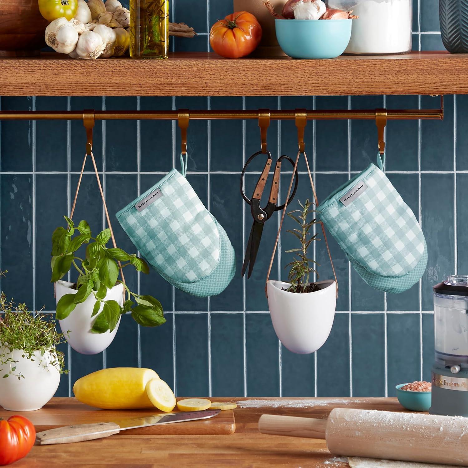 imageKITCHENAID Gingham Mini Oven Mitt 2Pack Set Mineral Water 55quotx8quot