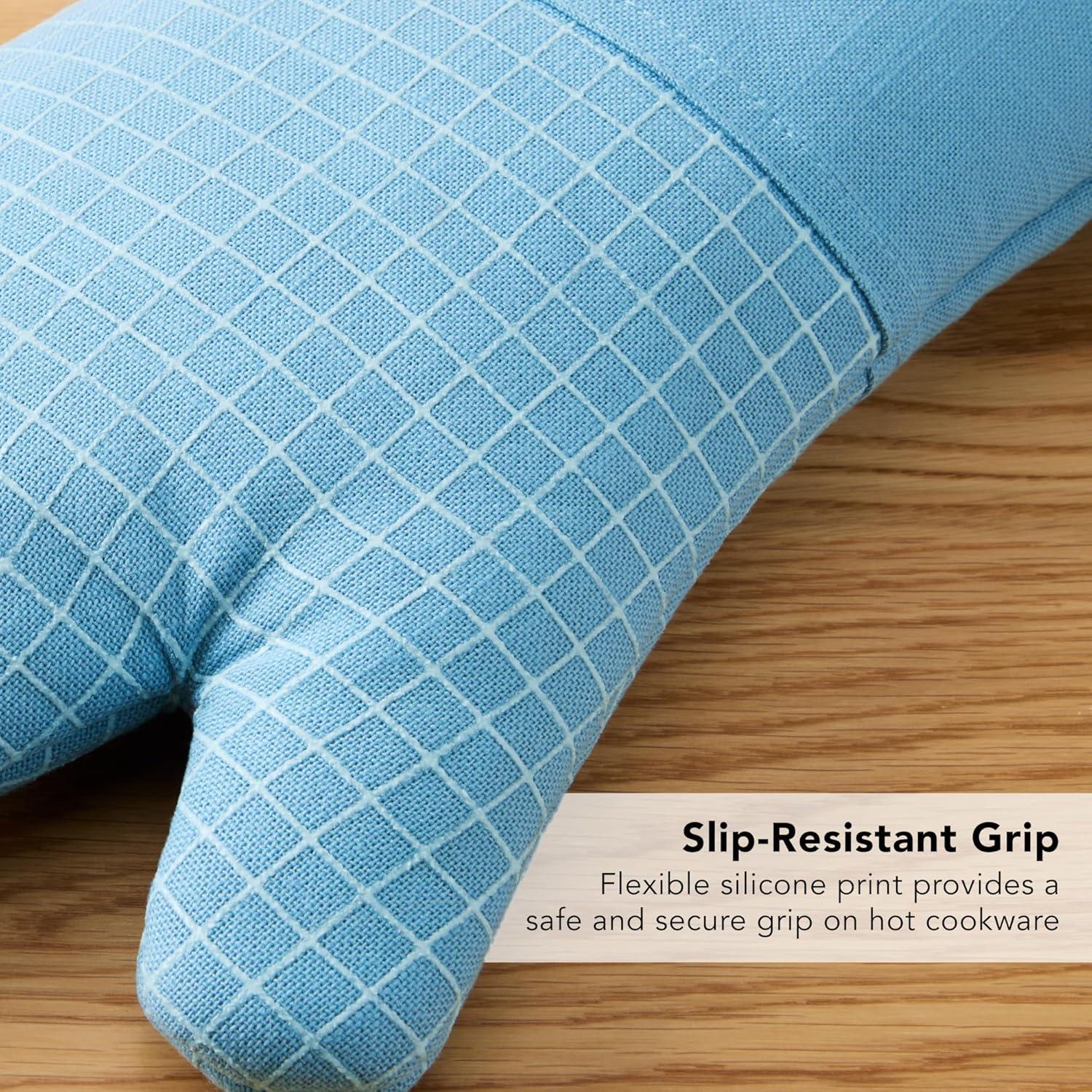 imageKITCHENAID Gourmet Series Gridlines Oven Mitts 2Pack Set Heat Resistant up to 600F Soft Silicone Grip Magnetic Cuff Mineral Water Aqua 7quotx14quotBlue Velvet