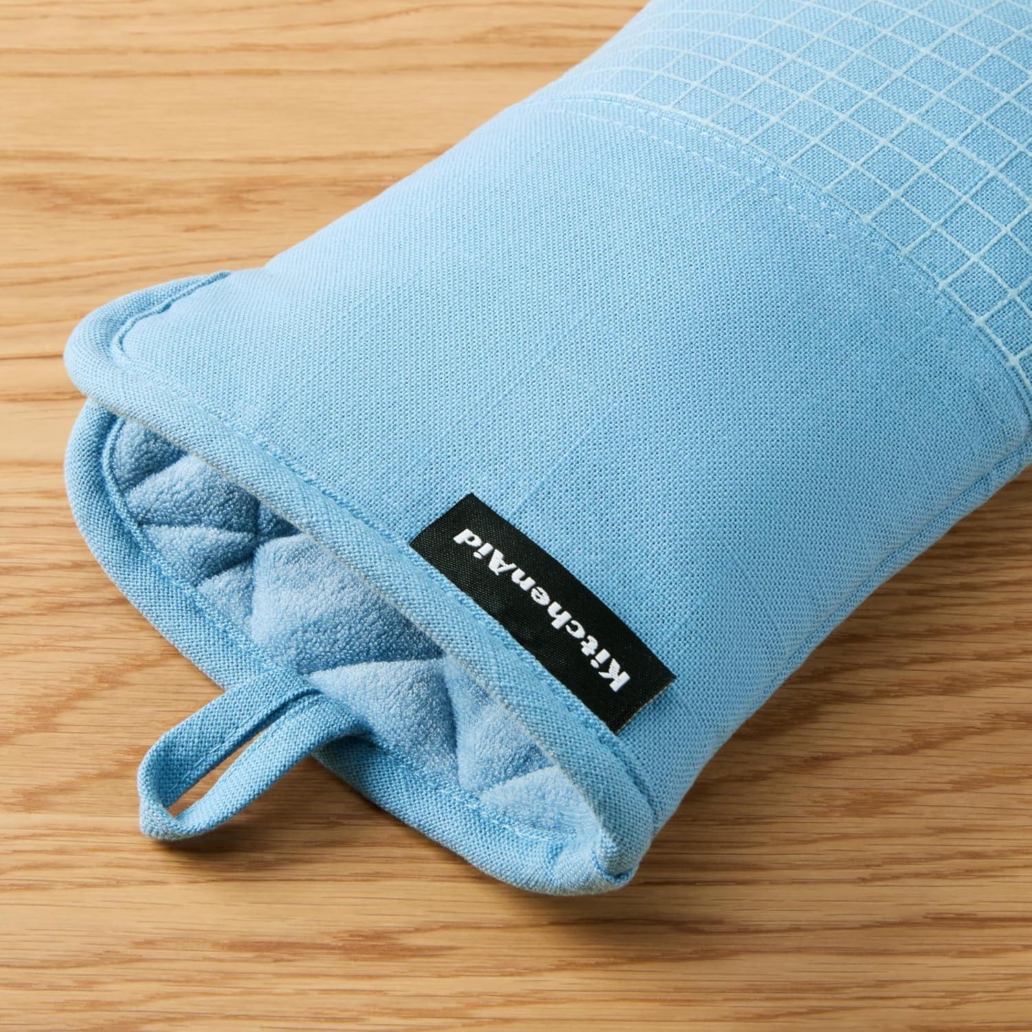 imageKITCHENAID Gourmet Series Gridlines Oven Mitts 2Pack Set Heat Resistant up to 600F Soft Silicone Grip Magnetic Cuff Mineral Water Aqua 7quotx14quotBlue Velvet