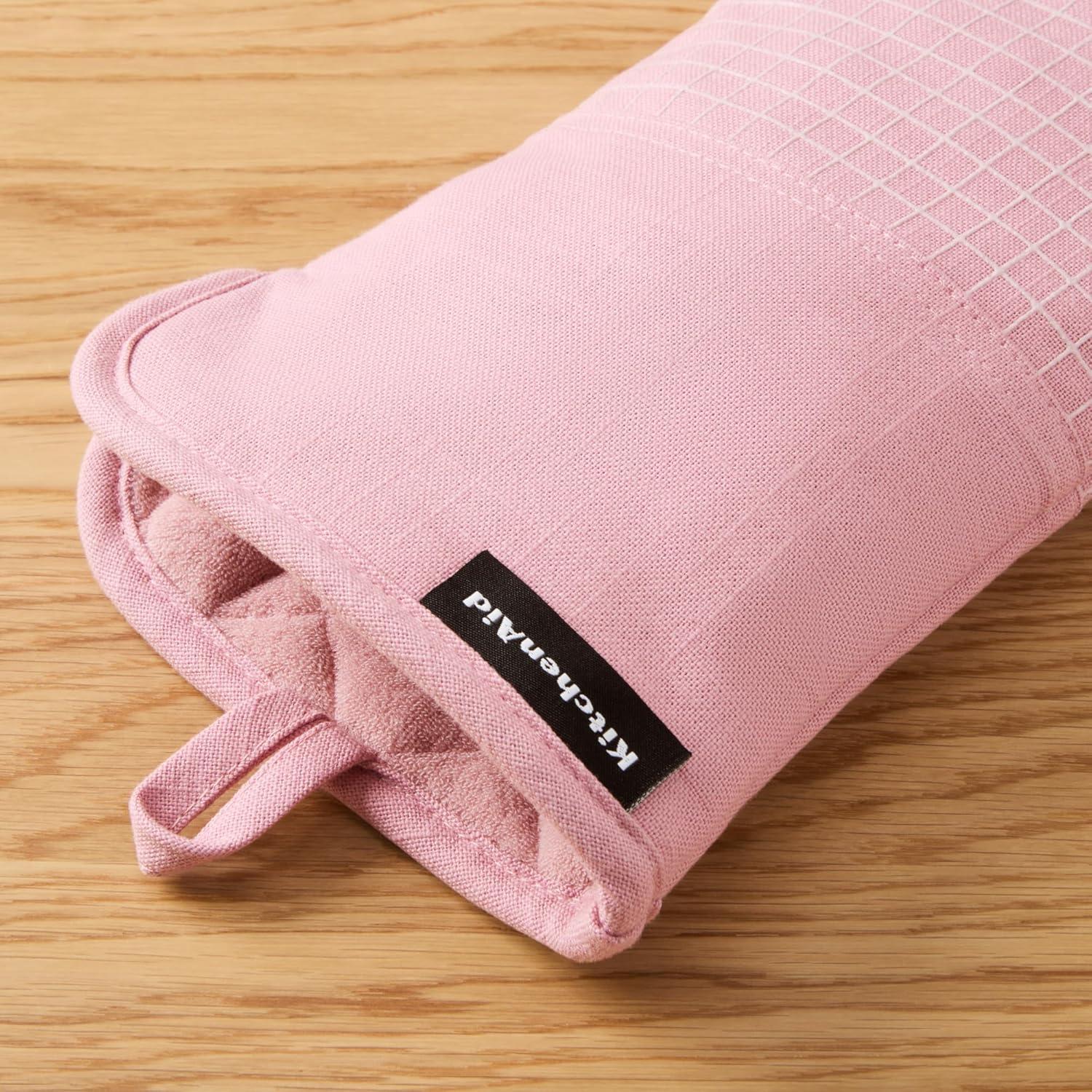 imageKITCHENAID Gourmet Series Gridlines Oven Mitts 2Pack Set Heat Resistant up to 600F Soft Silicone Grip Magnetic Cuff Mineral Water Aqua 7quotx14quotDried Rose