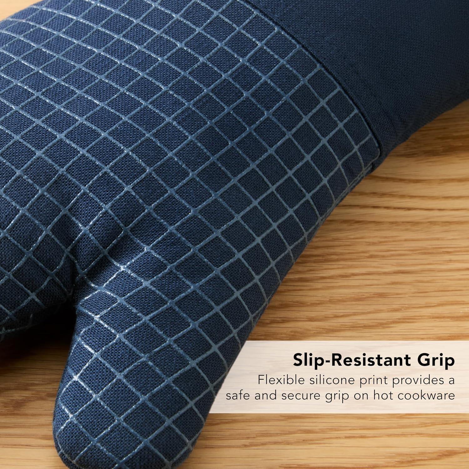 imageKITCHENAID Gourmet Series Gridlines Oven Mitts 2Pack Set Heat Resistant up to 600F Soft Silicone Grip Magnetic Cuff Mineral Water Aqua 7quotx14quotInk Blue