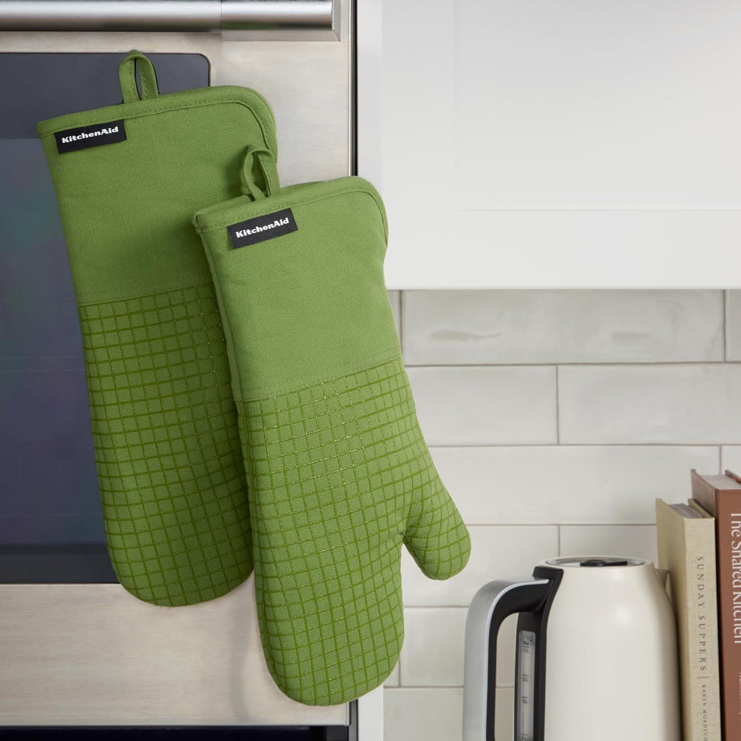 imageKITCHENAID Gourmet Series Gridlines Oven Mitts 2Pack Set Heat Resistant up to 600F Soft Silicone Grip Magnetic Cuff Mineral Water Aqua 7quotx14quotMatcha Green