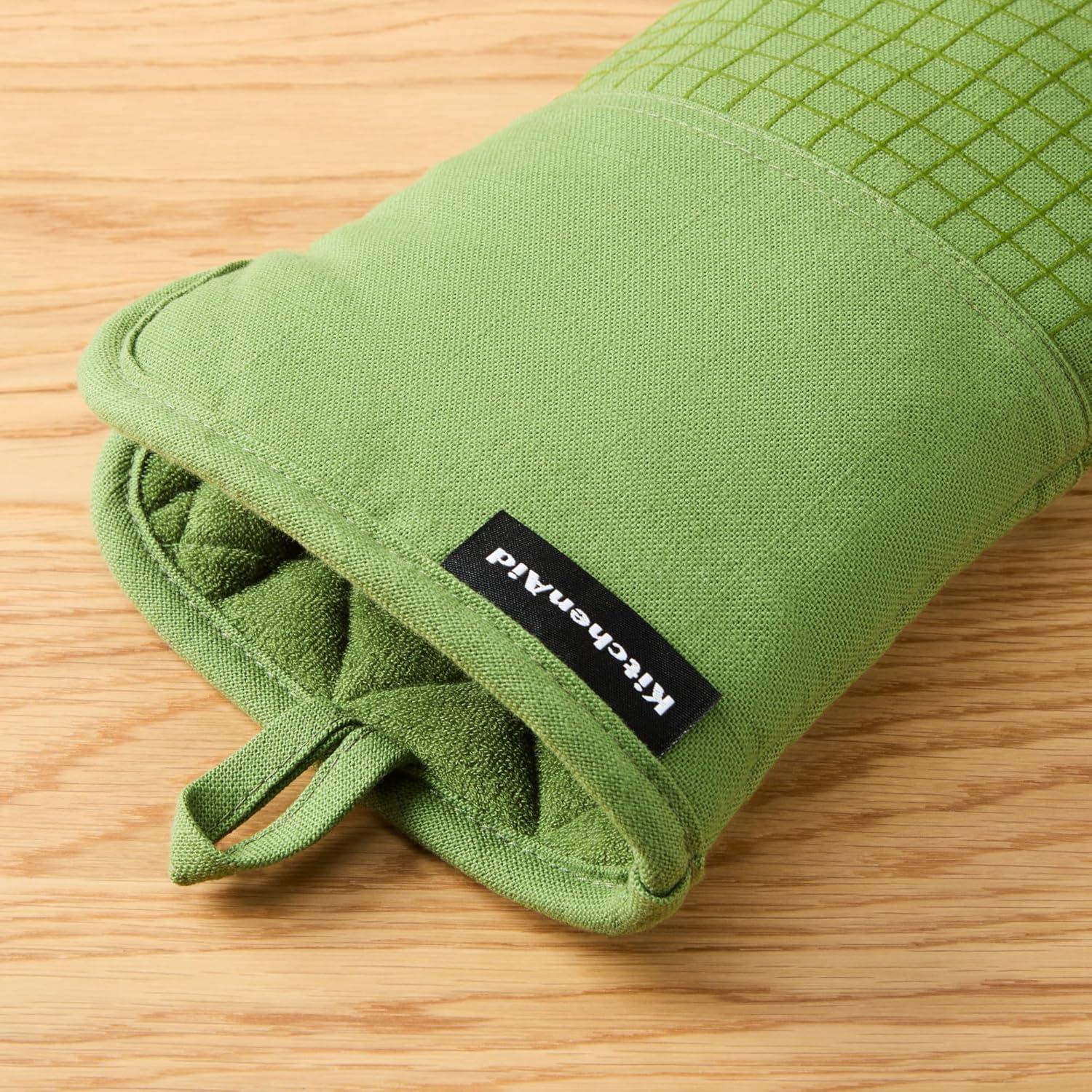 imageKITCHENAID Gourmet Series Gridlines Oven Mitts 2Pack Set Heat Resistant up to 600F Soft Silicone Grip Magnetic Cuff Mineral Water Aqua 7quotx14quotMatcha Green