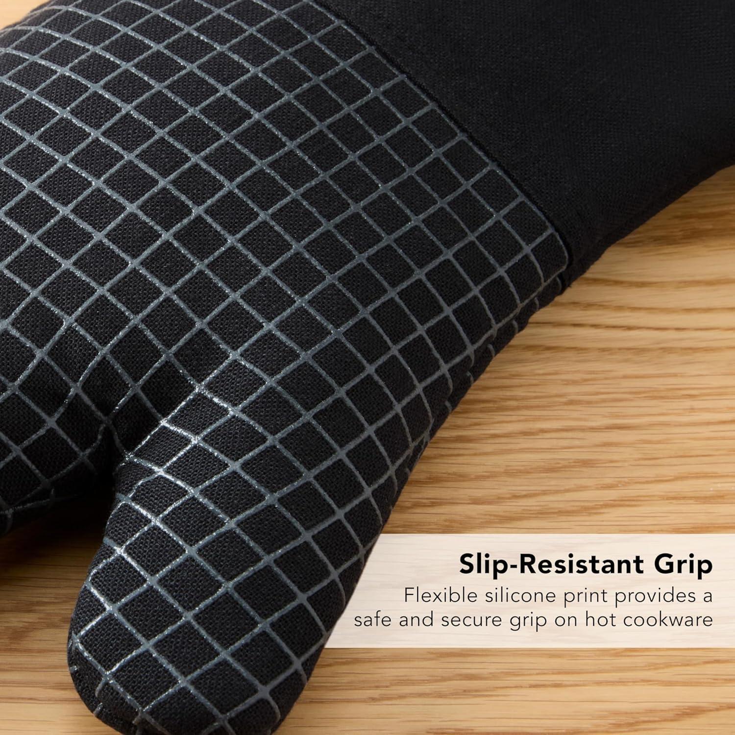 imageKITCHENAID Gourmet Series Gridlines Oven Mitts 2Pack Set Heat Resistant up to 600F Soft Silicone Grip Magnetic Cuff Mineral Water Aqua 7quotx14quotMatte Black