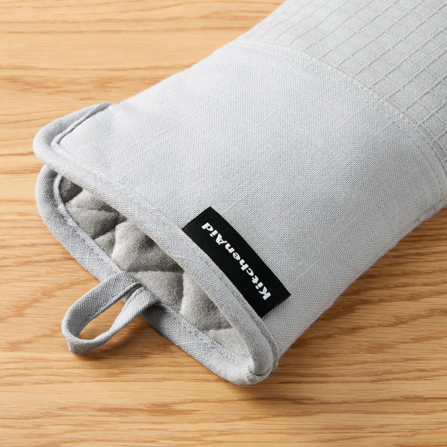 imageKITCHENAID Gourmet Series Gridlines Oven Mitts 2Pack Set Heat Resistant up to 600F Soft Silicone Grip Magnetic Cuff Mineral Water Aqua 7quotx14quotMatte Grey