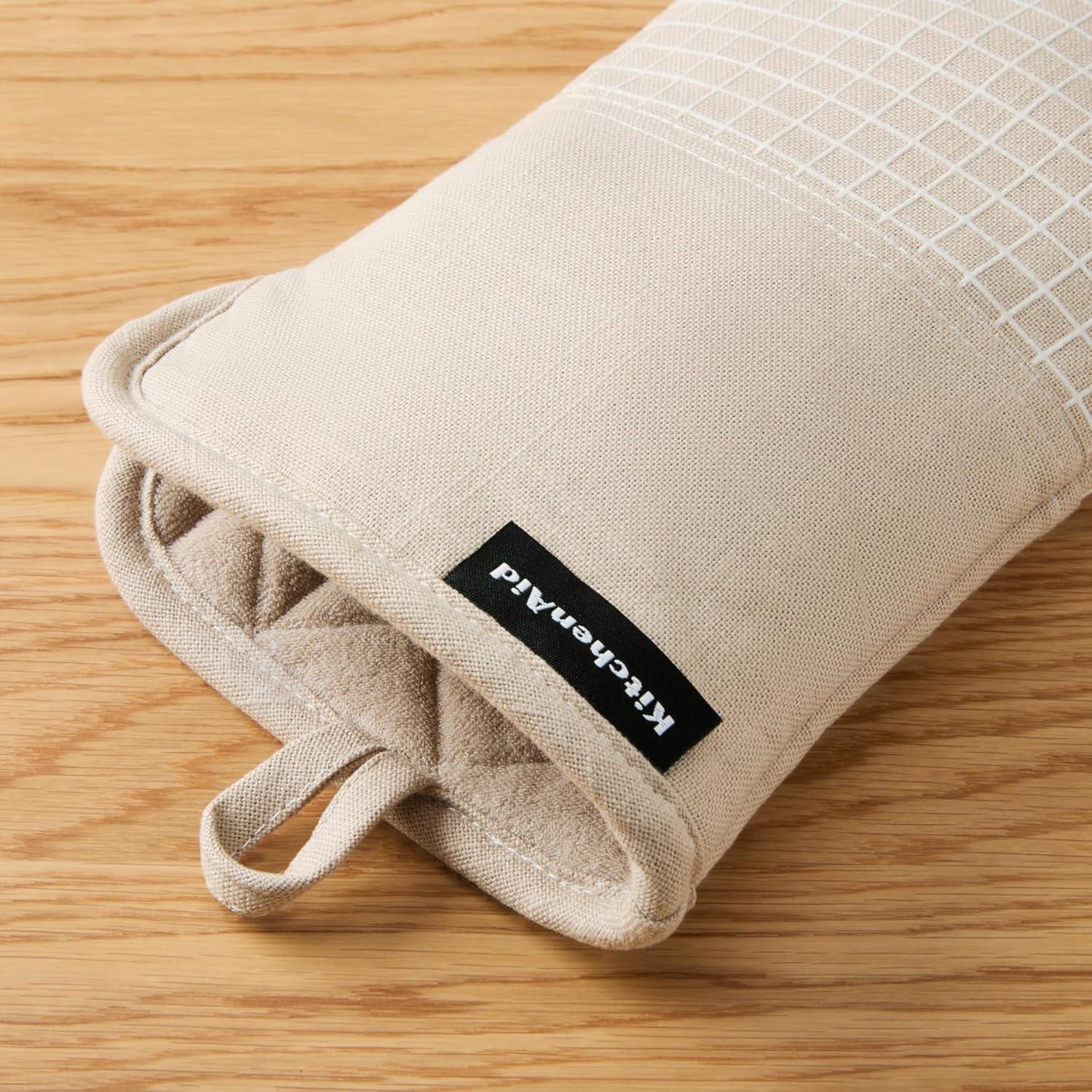 imageKITCHENAID Gourmet Series Gridlines Oven Mitts 2Pack Set Heat Resistant up to 600F Soft Silicone Grip Magnetic Cuff Mineral Water Aqua 7quotx14quotMilkshake Tan