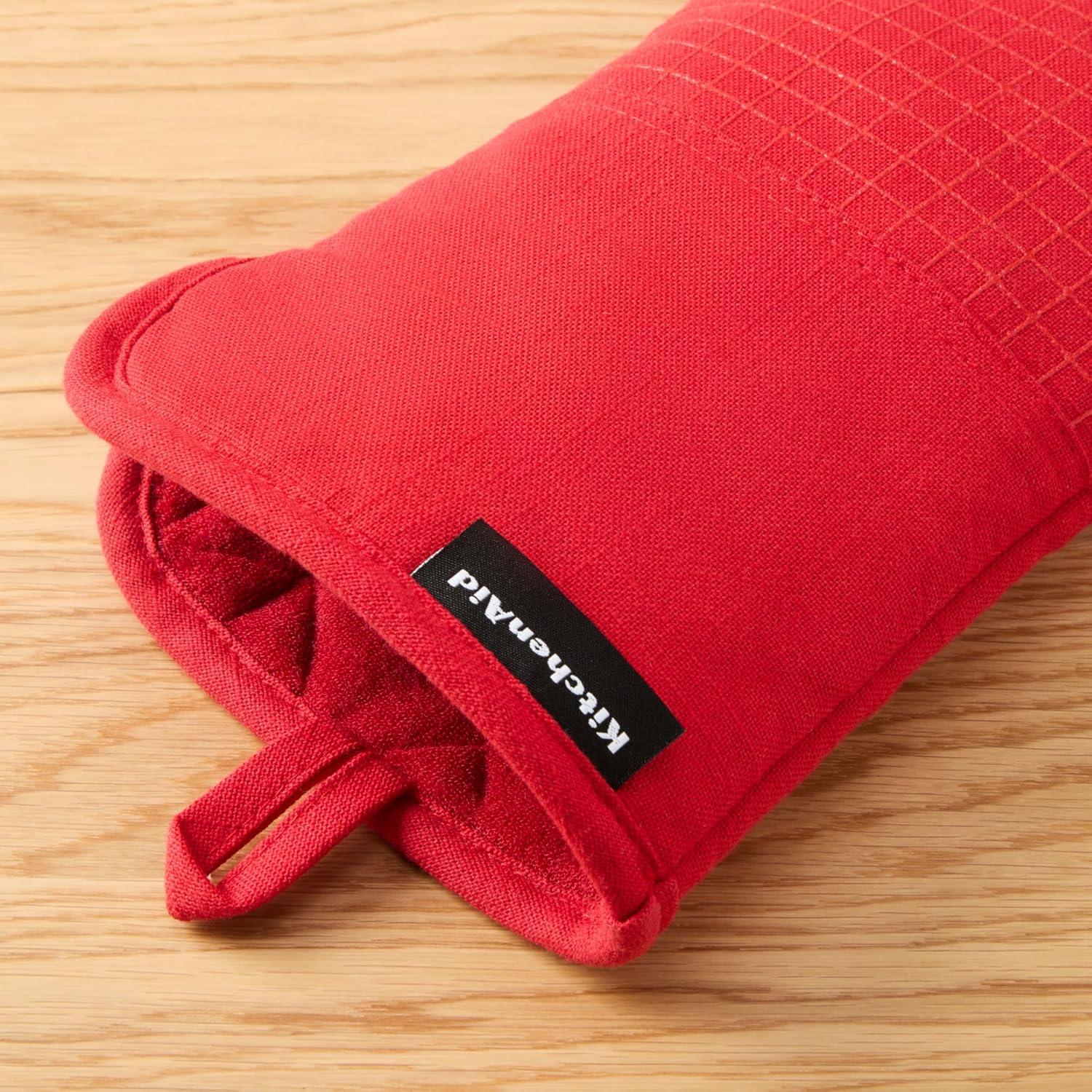 imageKITCHENAID Gourmet Series Gridlines Oven Mitts 2Pack Set Heat Resistant up to 600F Soft Silicone Grip Magnetic Cuff Mineral Water Aqua 7quotx14quotPassion Red