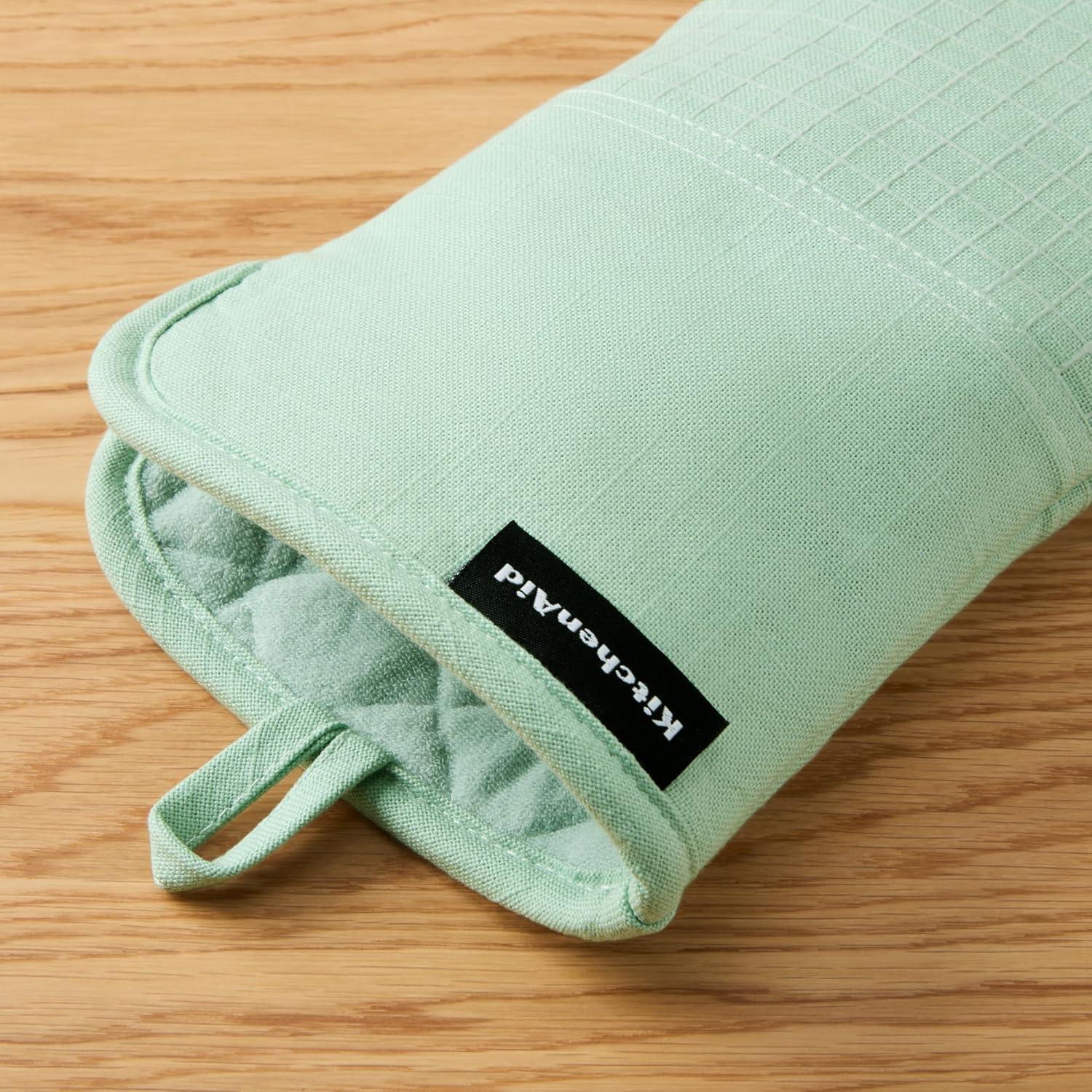 imageKITCHENAID Gourmet Series Gridlines Oven Mitts 2Pack Set Heat Resistant up to 600F Soft Silicone Grip Magnetic Cuff Mineral Water Aqua 7quotx14quotPistachio Green