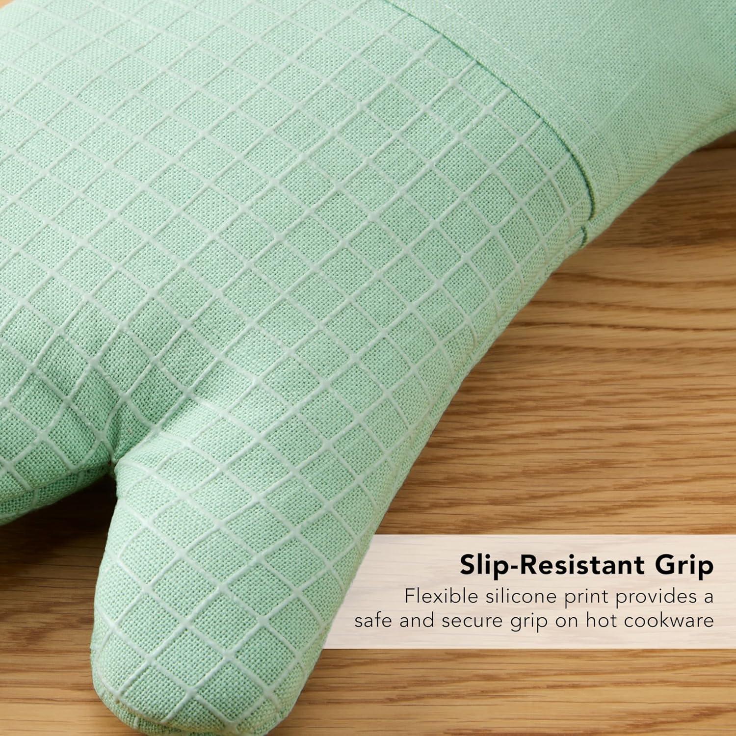 imageKITCHENAID Gourmet Series Gridlines Oven Mitts 2Pack Set Heat Resistant up to 600F Soft Silicone Grip Magnetic Cuff Mineral Water Aqua 7quotx14quotPistachio Green