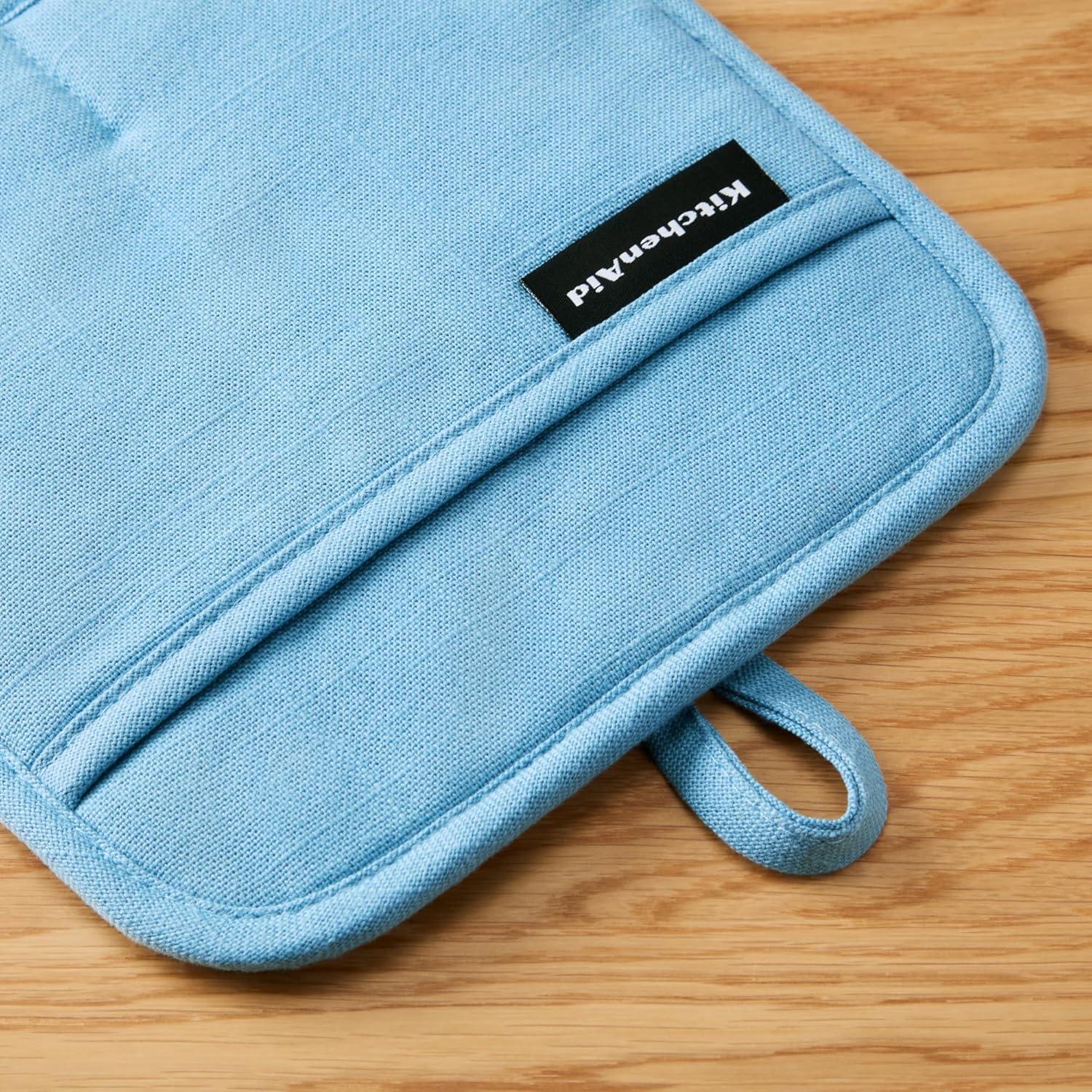 imageKITCHENAID Gourmet Series Gridlines Pot Holders 2Pack Set Heat Resistant up to 600F Soft Silicone Grip Magnetic Cuff Ink Blue 8quotx8quotBlue Velvet