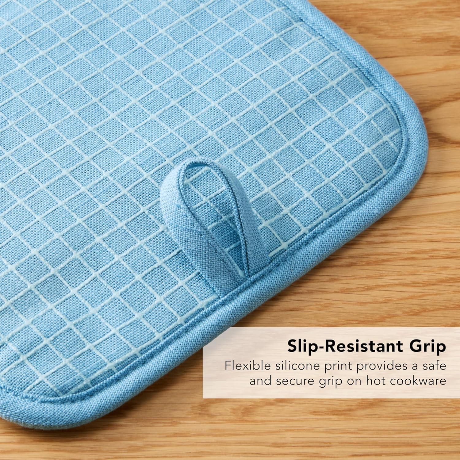 imageKITCHENAID Gourmet Series Gridlines Pot Holders 2Pack Set Heat Resistant up to 600F Soft Silicone Grip Magnetic Cuff Ink Blue 8quotx8quotBlue Velvet
