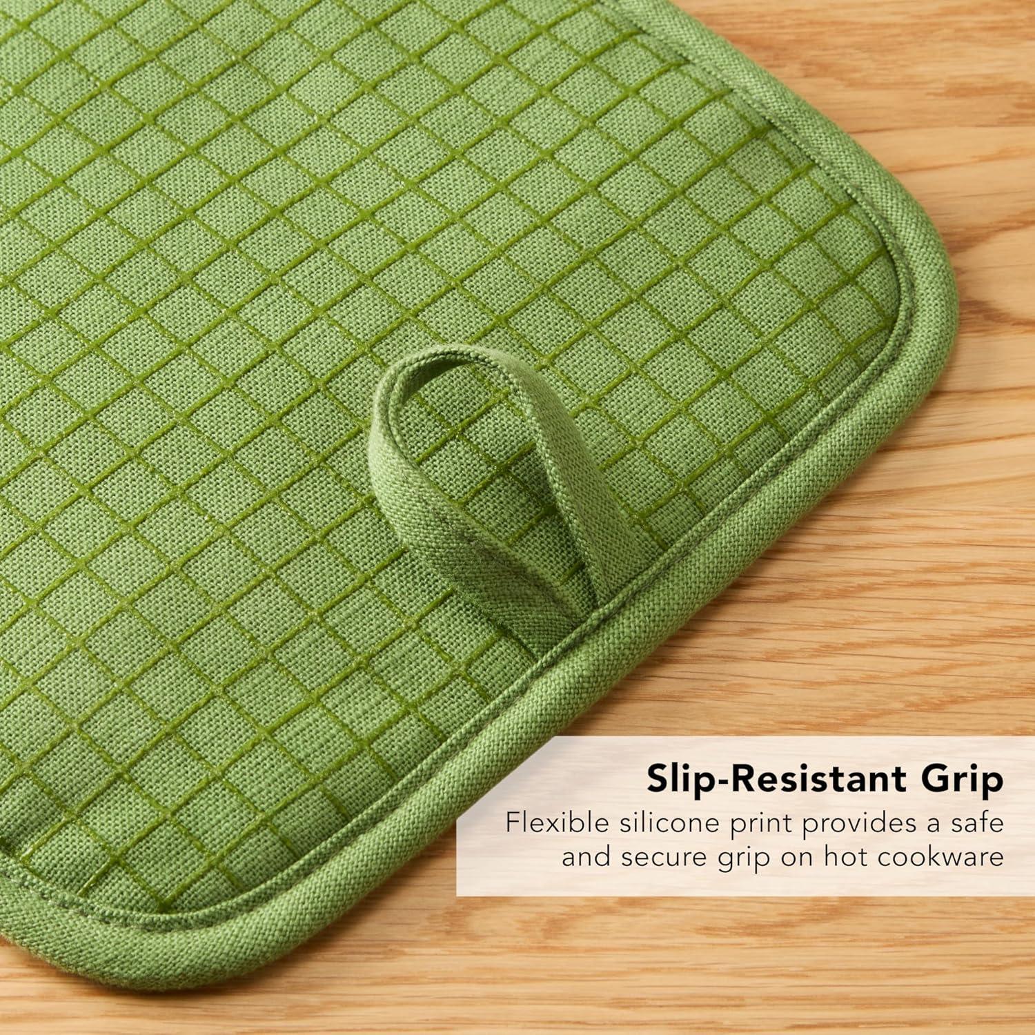 imageKITCHENAID Gourmet Series Gridlines Pot Holders 2Pack Set Heat Resistant up to 600F Soft Silicone Grip Magnetic Cuff Ink Blue 8quotx8quotMatcha Green