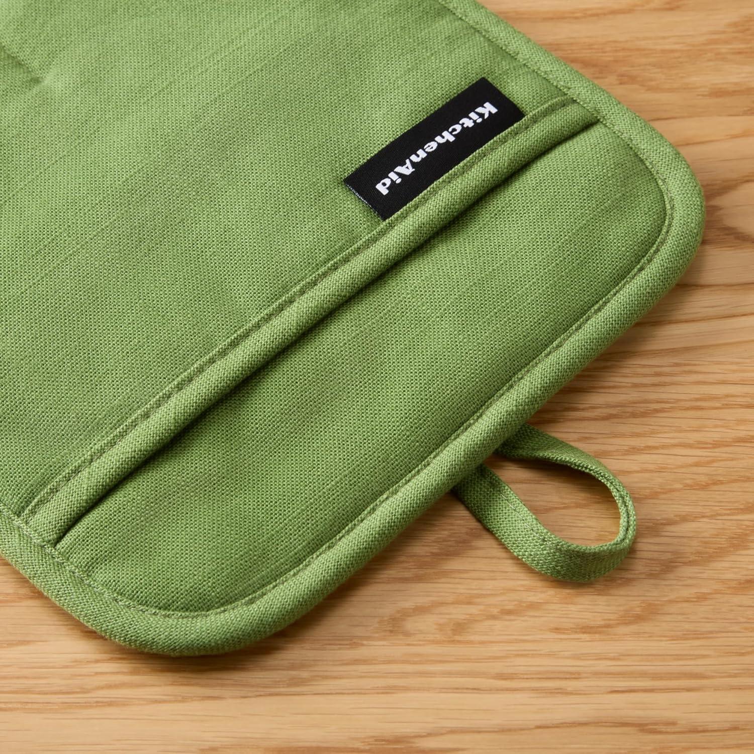 imageKITCHENAID Gourmet Series Gridlines Pot Holders 2Pack Set Heat Resistant up to 600F Soft Silicone Grip Magnetic Cuff Ink Blue 8quotx8quotMatcha Green