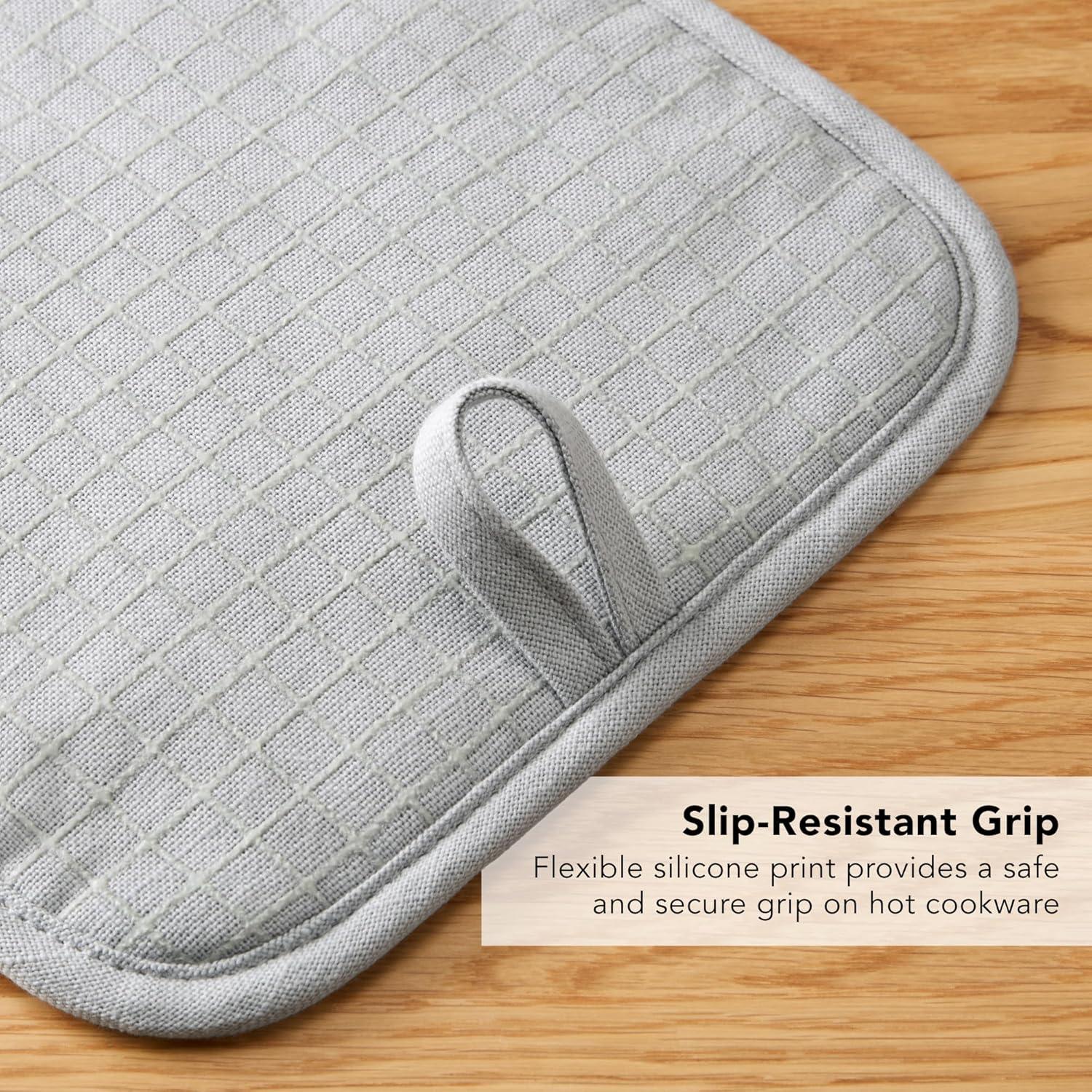 imageKITCHENAID Gourmet Series Gridlines Pot Holders 2Pack Set Heat Resistant up to 600F Soft Silicone Grip Magnetic Cuff Ink Blue 8quotx8quotMatte Grey