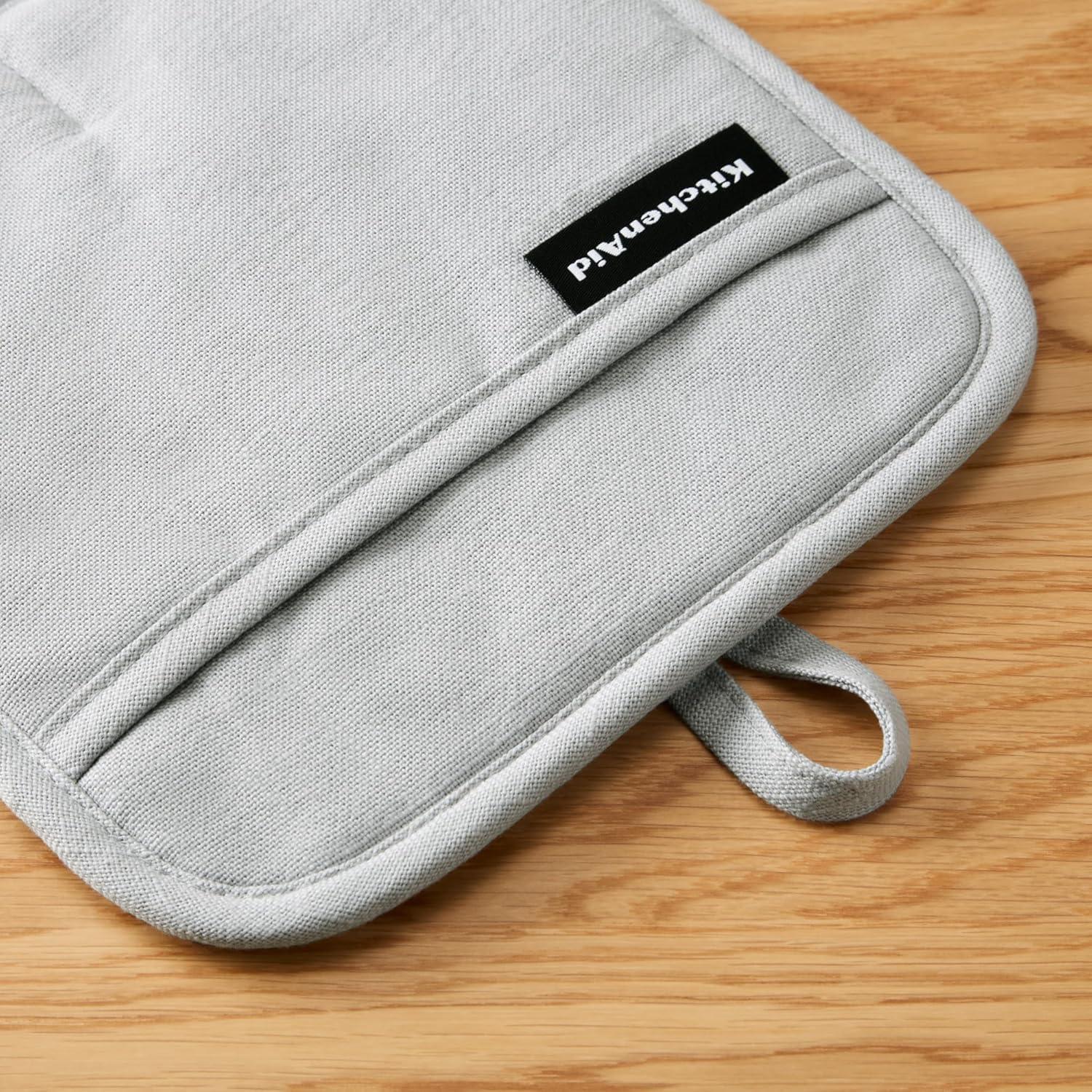 imageKITCHENAID Gourmet Series Gridlines Pot Holders 2Pack Set Heat Resistant up to 600F Soft Silicone Grip Magnetic Cuff Ink Blue 8quotx8quotMatte Grey