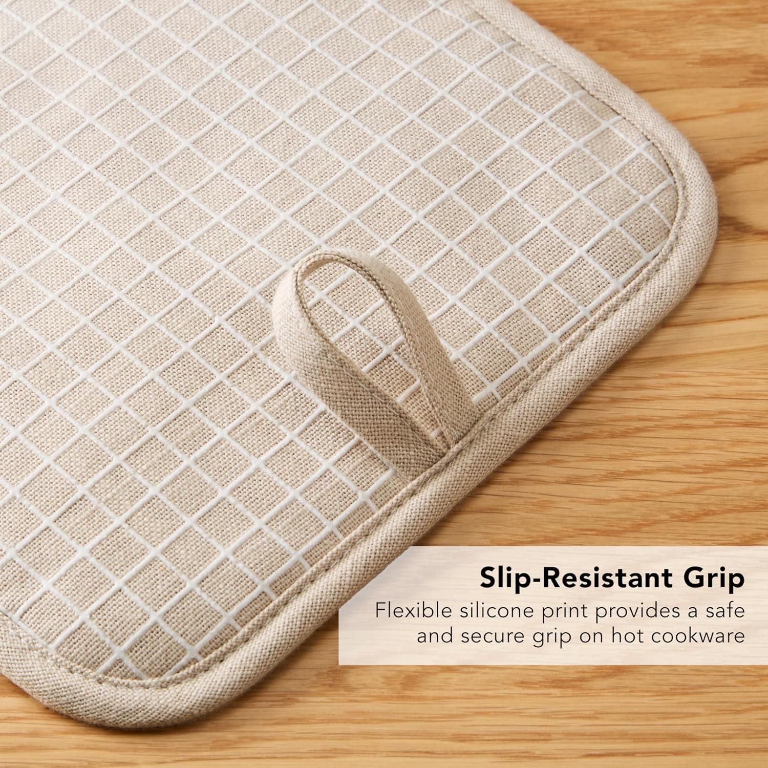 imageKITCHENAID Gourmet Series Gridlines Pot Holders 2Pack Set Heat Resistant up to 600F Soft Silicone Grip Magnetic Cuff Ink Blue 8quotx8quotMilkshake Tan