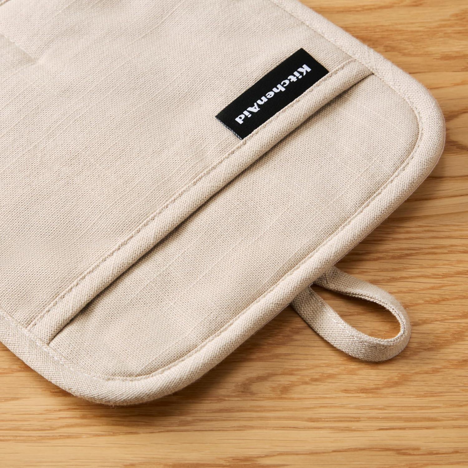 imageKITCHENAID Gourmet Series Gridlines Pot Holders 2Pack Set Heat Resistant up to 600F Soft Silicone Grip Magnetic Cuff Ink Blue 8quotx8quotMilkshake Tan