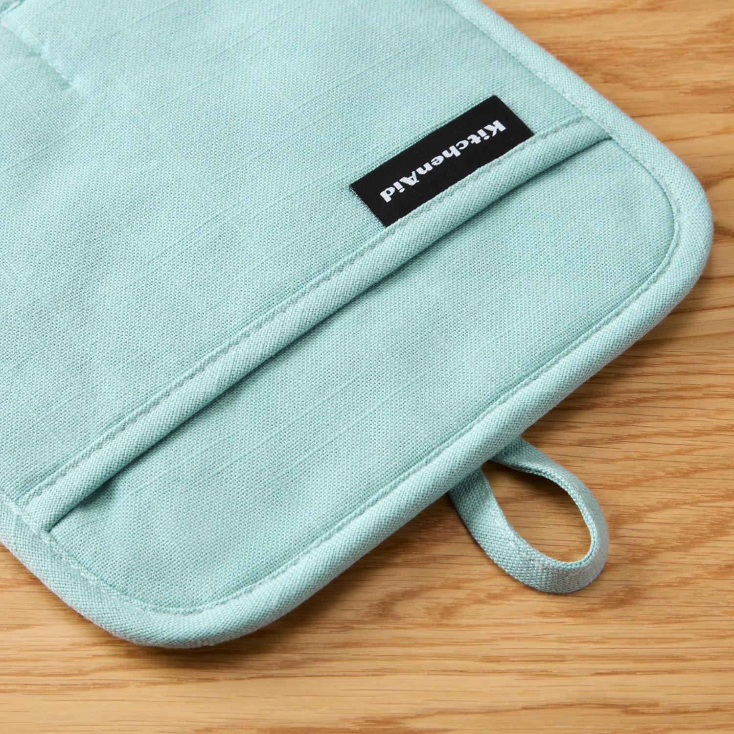 imageKITCHENAID Gourmet Series Gridlines Pot Holders 2Pack Set Heat Resistant up to 600F Soft Silicone Grip Magnetic Cuff Ink Blue 8quotx8quotMineral Water Aqua